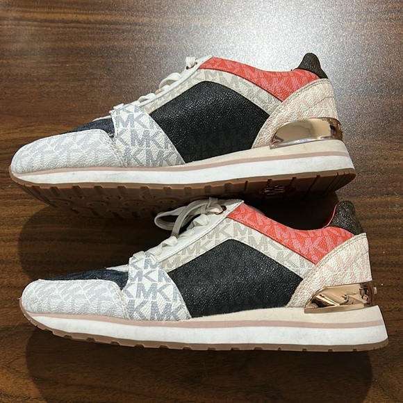 Michael Kors Billie Metallic Platform Trainer Coral and Blue Sneakers - Picture 5 of 12